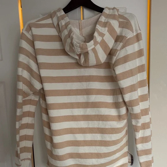 Adidas Striped Hooded Pullover Shirt in Cream & Tan - Picture 4 of 4